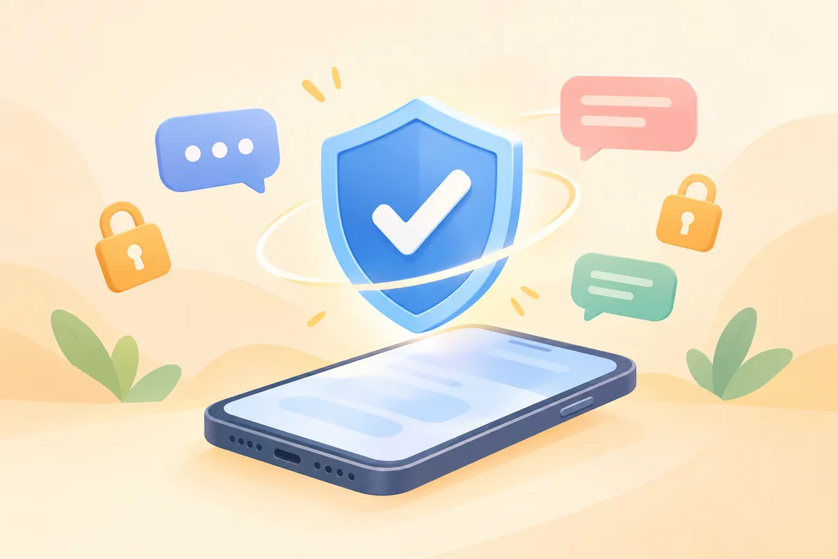 Ilustración de un móvil con un escudo y un candado que simboliza la seguridad en las citas por internet