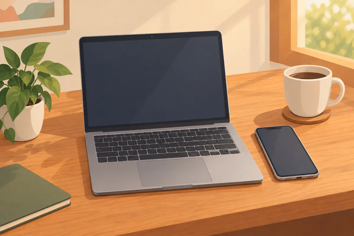 Un portátil y un móvil sobre una mesa, que representan elegir entre web y app para ligar